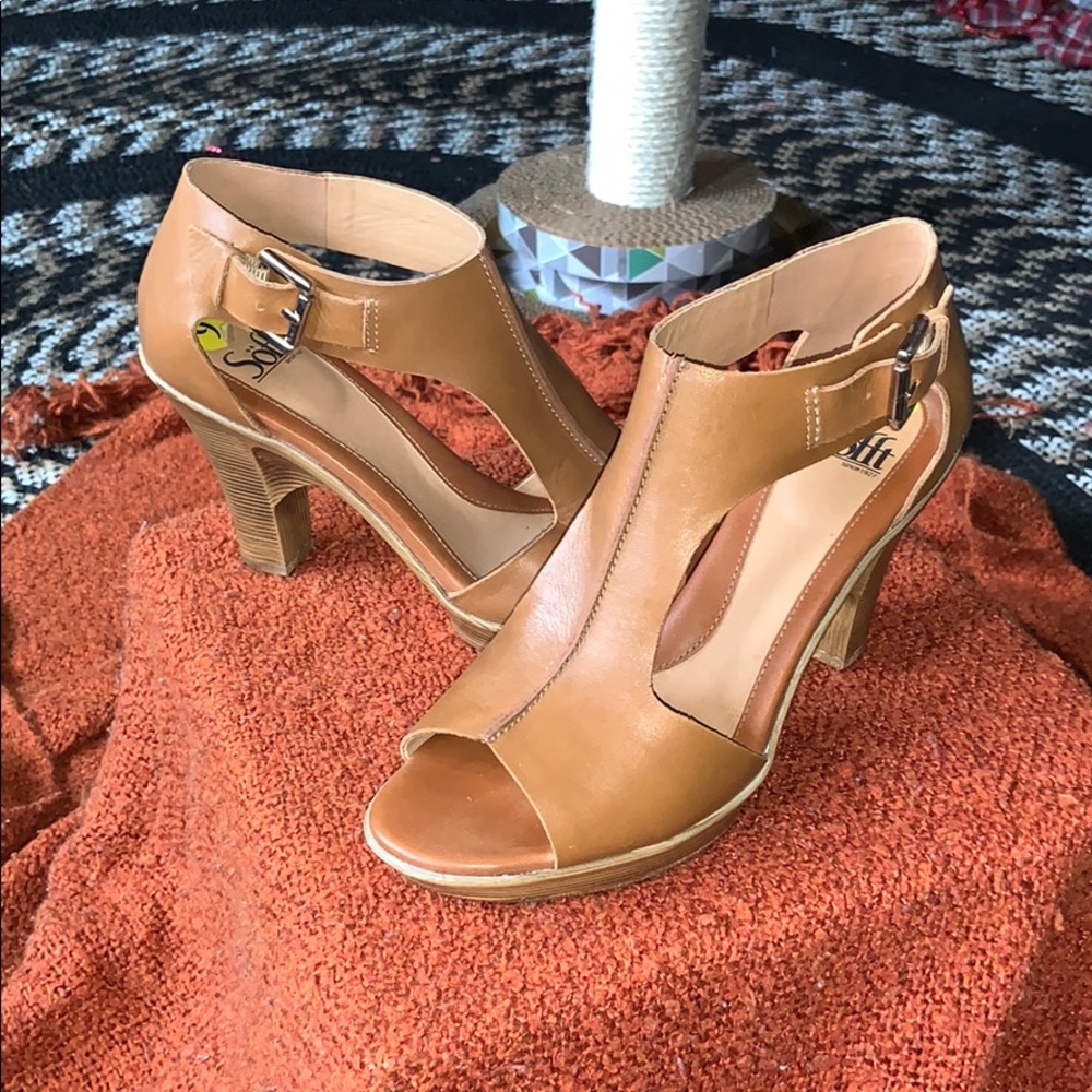 Sofft Brown Leather Open-Sided Heels - Size 9